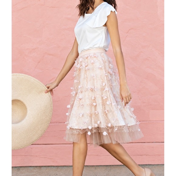 Anthropologie Dresses & Skirts - Anthropologie Eva Franco Skirt Fluttered Fete Tulle Petal Floral Blush Pink 0